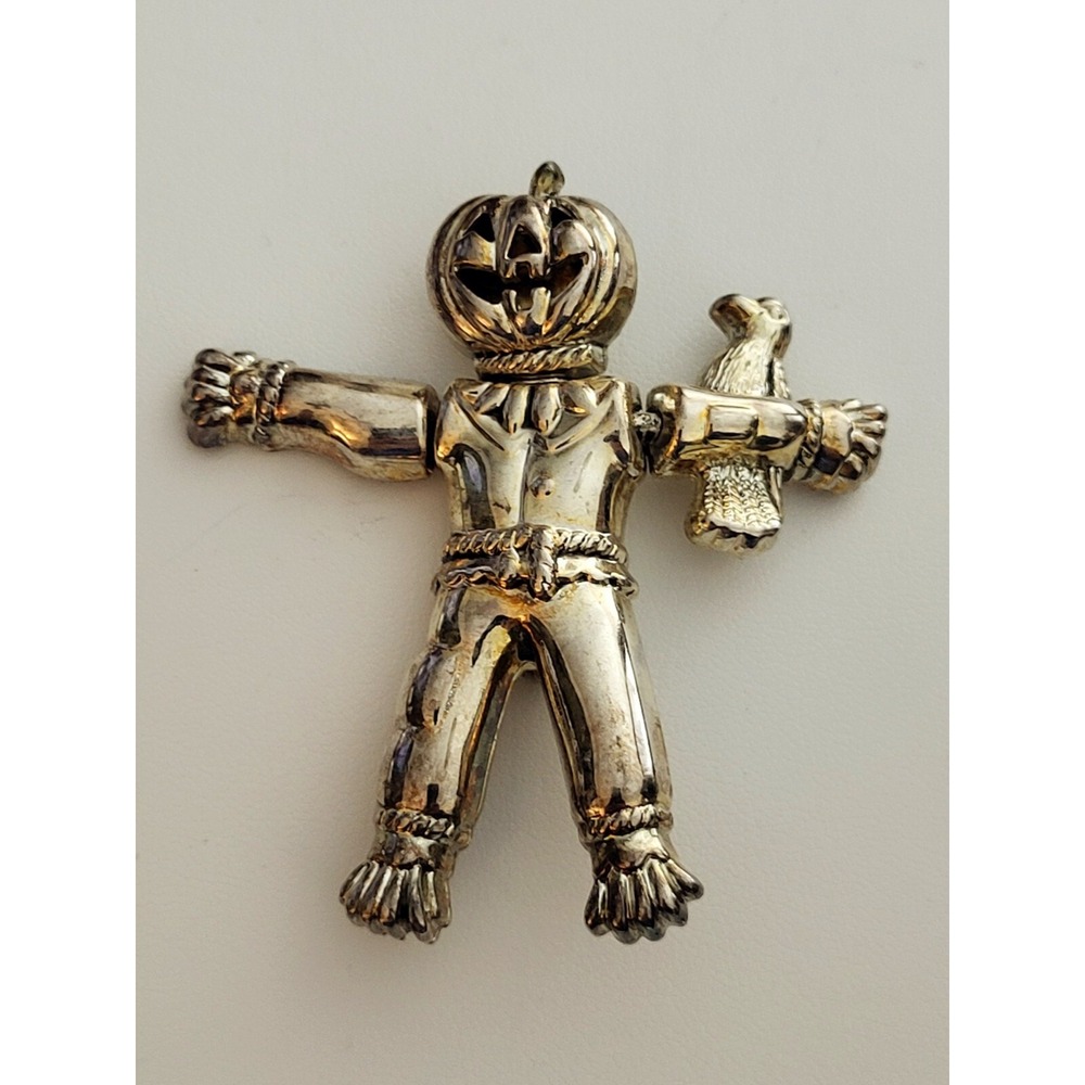 Vintage Best Scarecrow Jointed Brooch‎ Pendant Silver Articulating Halloween Pin